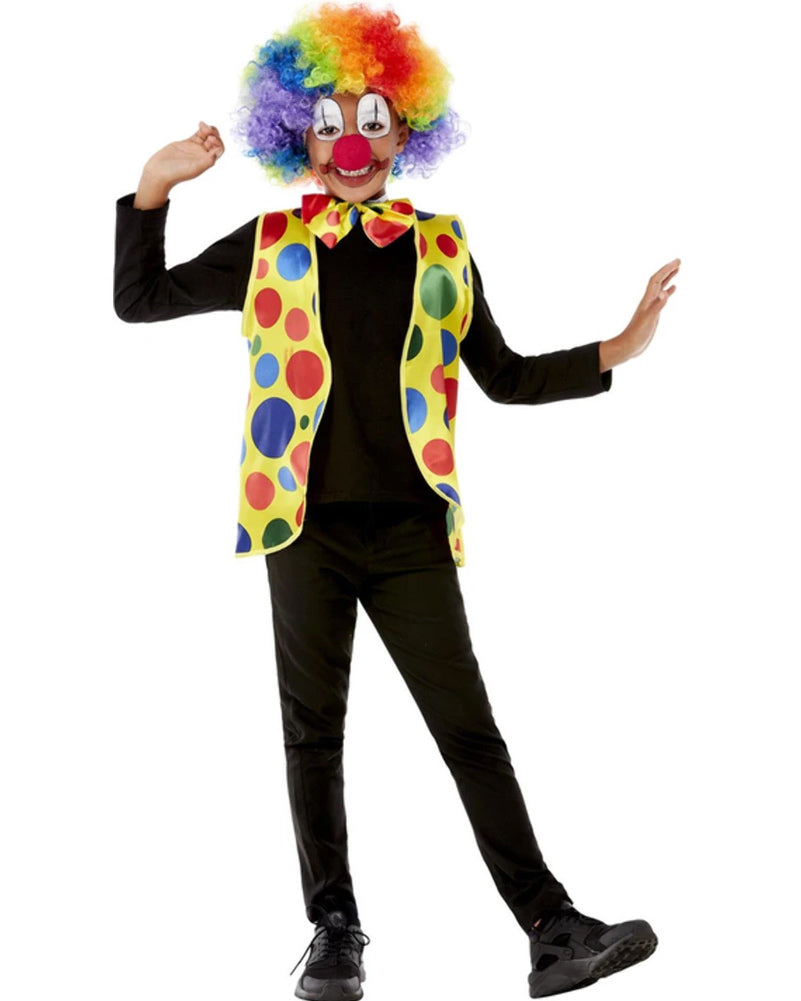 Colourful Clown Kids Waistcoat Nose and Bowtie Accessory Set