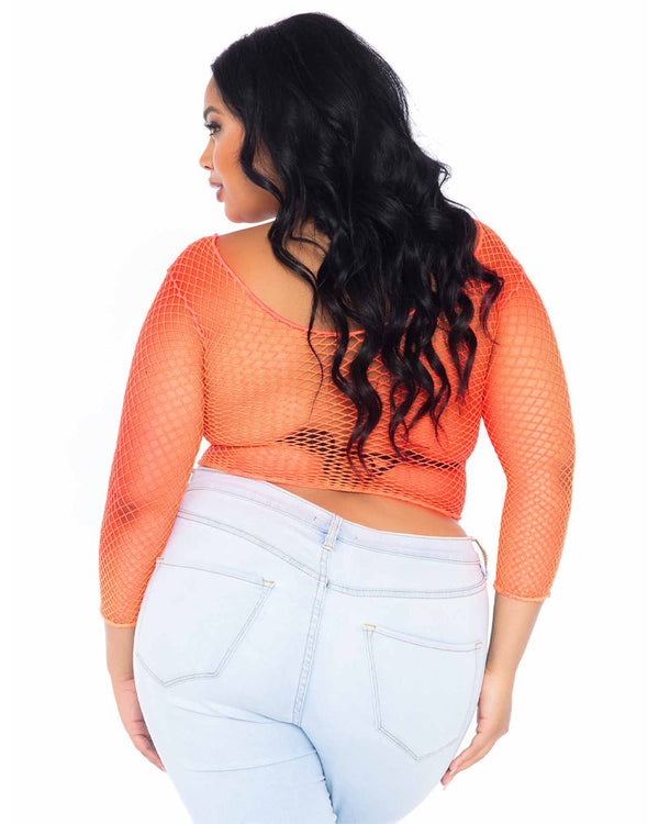 80s Coral Spandex Long Sleeved Net Plus Size Womens Shirt