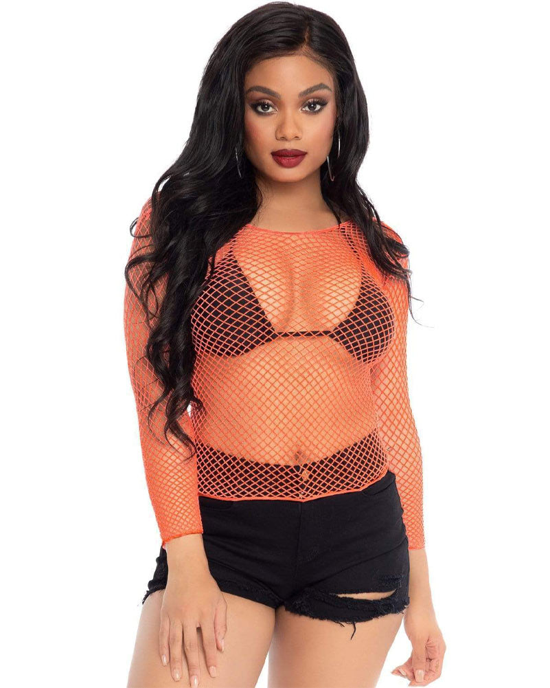 80s Coral Spandex Long Sleeved Net Womens Shirt