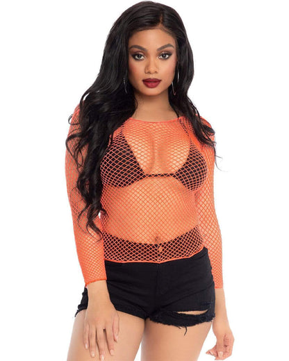 80s Coral Spandex Long Sleeved Net Womens Shirt