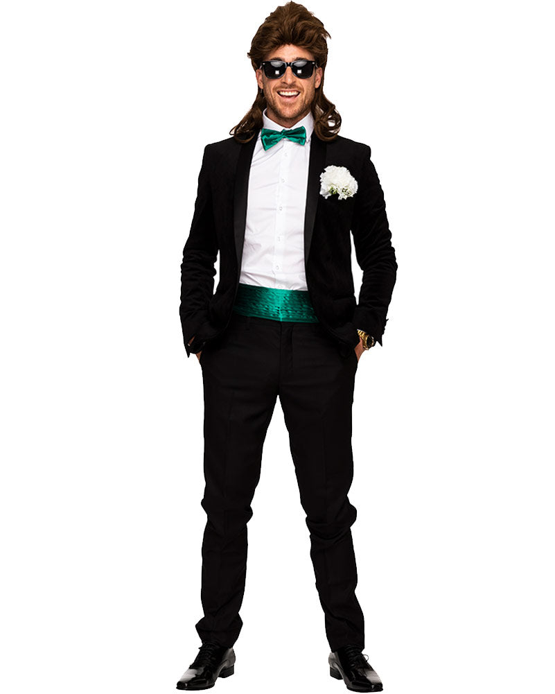 80s School Formal Mens Bow Tie Glasses Flower and Cumberbund Set