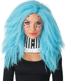 Crimped N Kooky Long Blue Halloween Wig