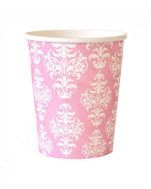 Pink Damask 300ml Paper Cups Pack of 12