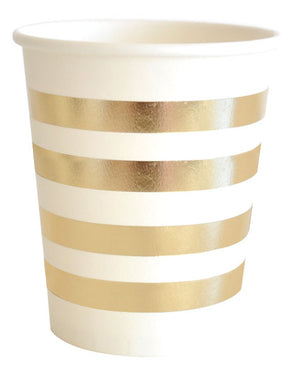 Gold Stripe 300ml Paper Cups Pack of 10