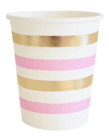 Gold and Pink Stripe 300ml Paper Cups Pack of 10