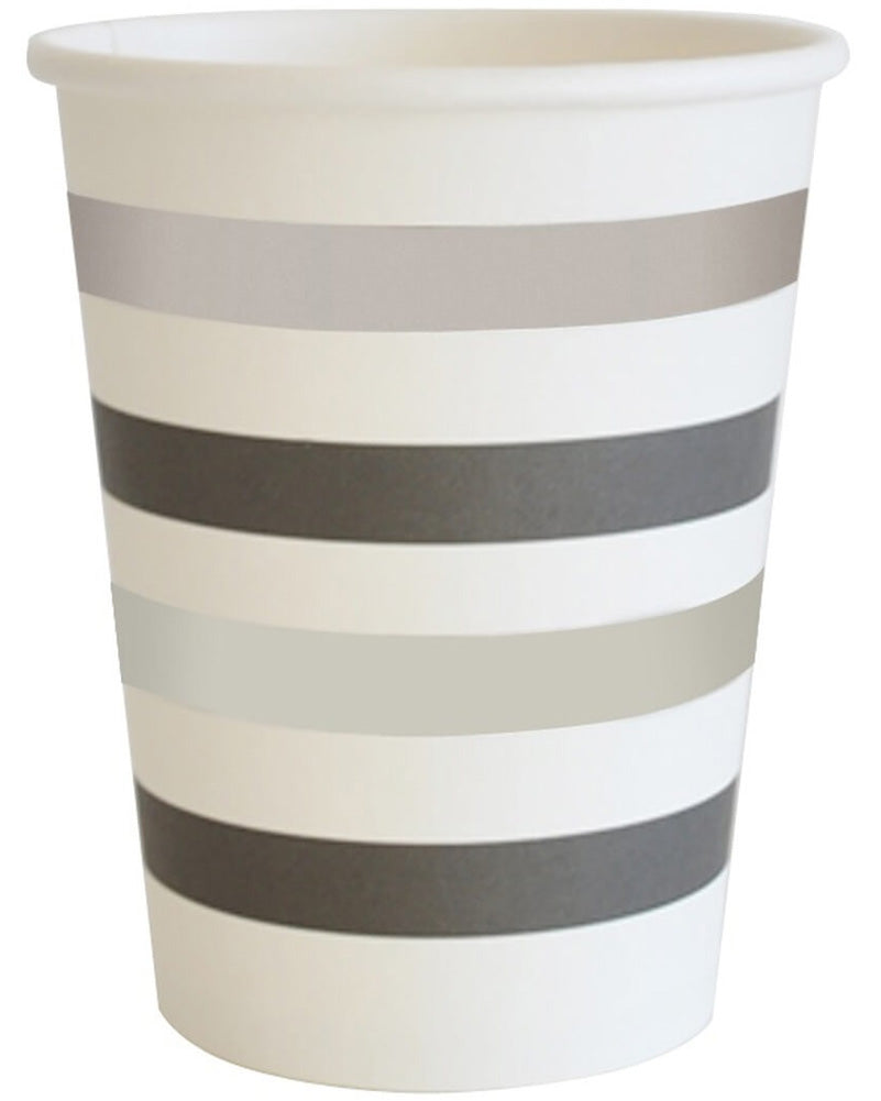 Silver and Black Stripes 300ml Cups Pack of 10