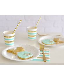 Mint Gold Stripes 300ml Paper Cups Pack of 10