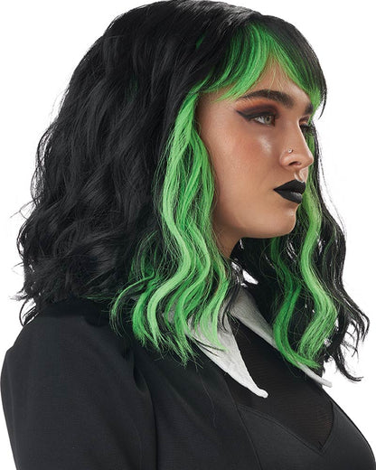 Cute N Crafty Short Black and Green Wig
