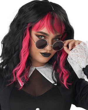 Cute N Crafty Short Black and Pink Wig