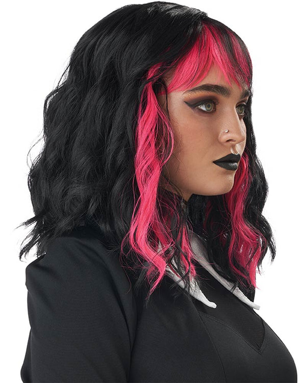 Cute N Crafty Short Black and Pink Wig