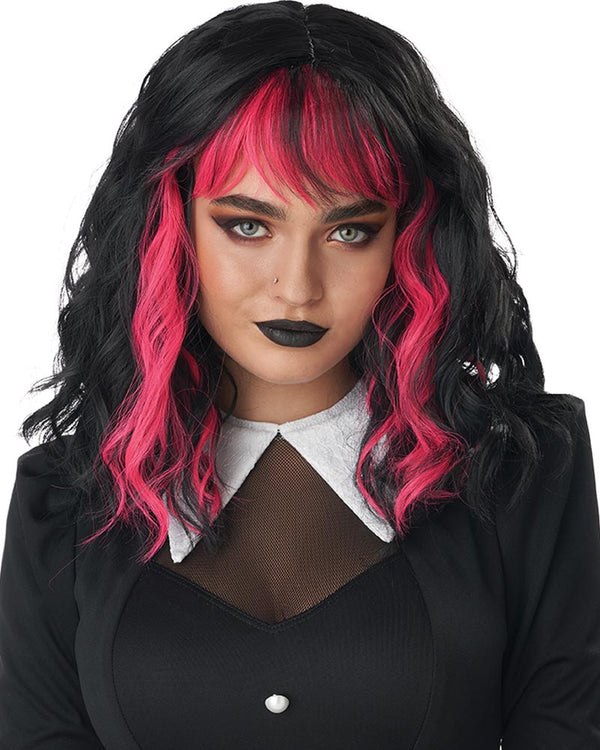 Cute N Crafty Short Black and Pink Wig