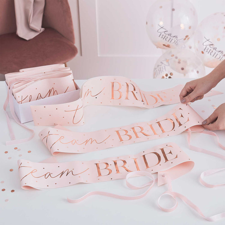 Hen Party Rose Gold Team Bride Sashes Pack of 6