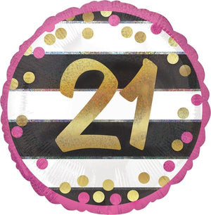 45cm Standard Holographic Pink & Gold Milestone 21 Balloon