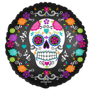 45cm Standard XL Satin Sugar Skull & Marigolds Balloon
