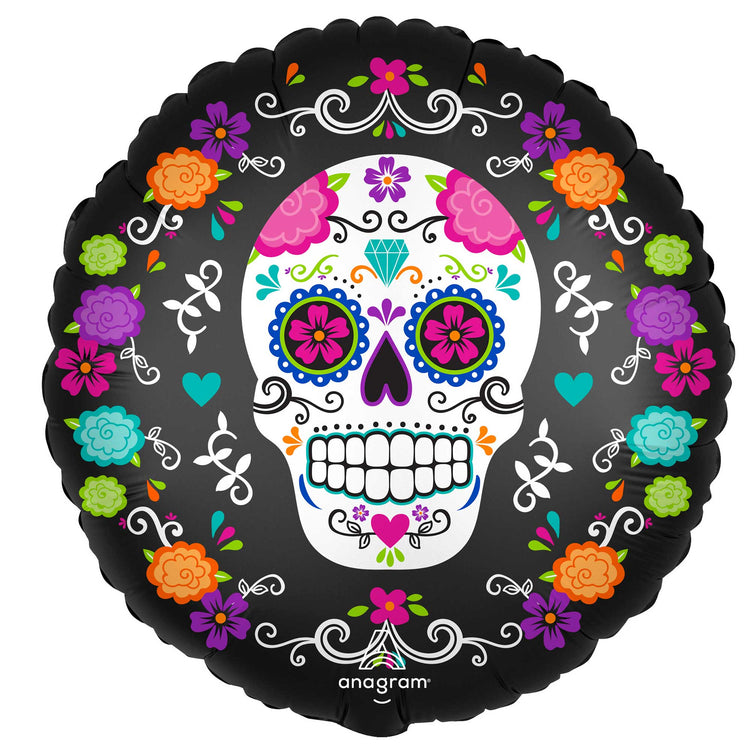45cm Standard XL Satin Sugar Skull & Marigolds Balloon