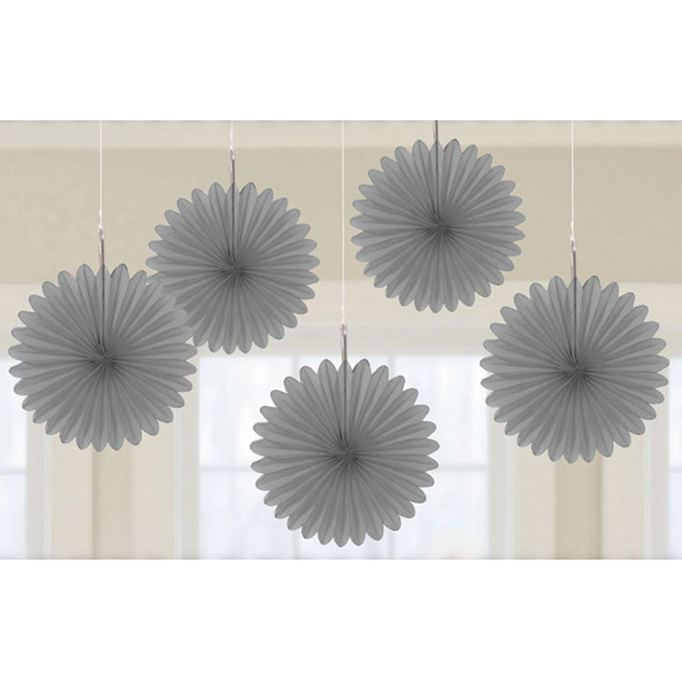 Mini Fan Decorations - Silver Pack of 5