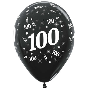 Sempertex 30cm Age 100 Metallic Black Latex Balloons 25Pk