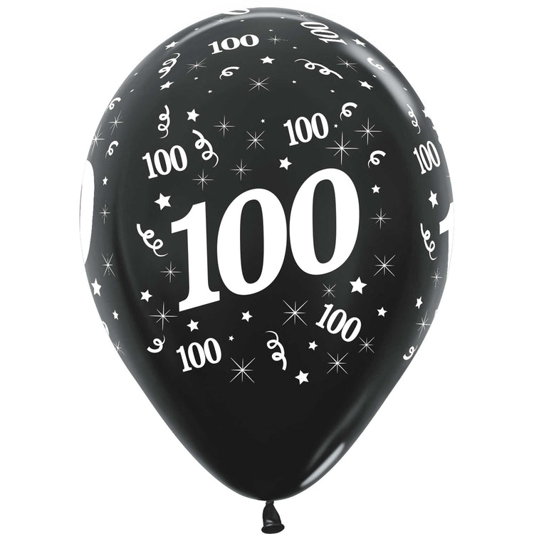 Sempertex 30cm Age 100 Metallic Black Latex Balloons 25Pk