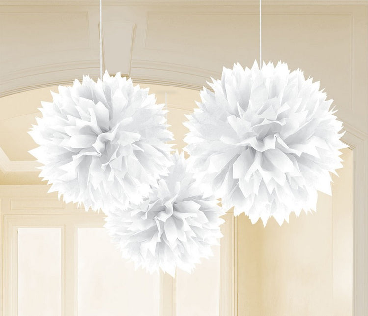 Fluffy Hanging Decorations White Pack of 3