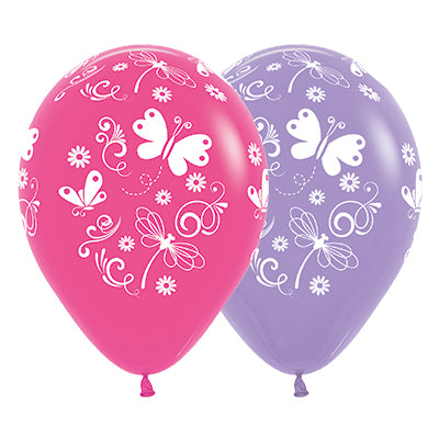 Sempertex 30cm Butterflies & Dragonflies Fashion Fuchsia & Lilac Latex Balloons 25PK Pack of 25