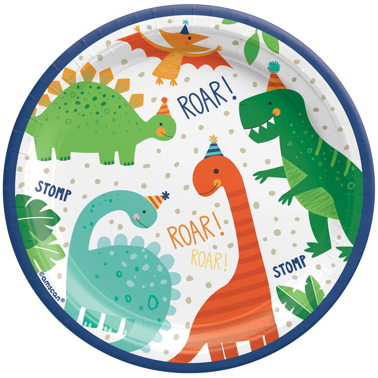 Dino-Mite Party Dinosaur 7in / 17cm Round Paper Plates Pack of 8