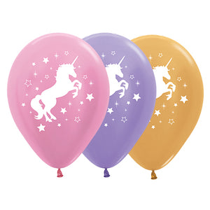 Sempertex 30cm Unicorn Sparkles & Stars Satin Pearl Pink Lilac & Metallic Gold Latex Balloons 25PK Pack of 25