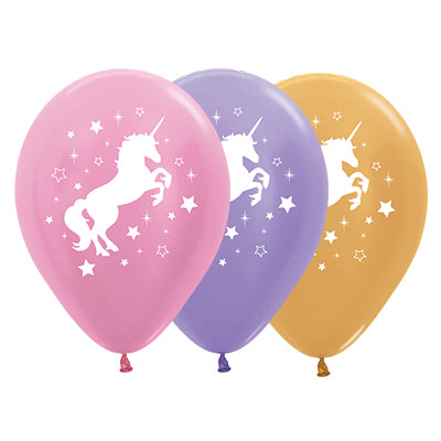 Sempertex 30cm Unicorn Sparkles & Stars Satin Pearl Pink Lilac & Metallic Gold Latex Balloons 25PK Pack of 25