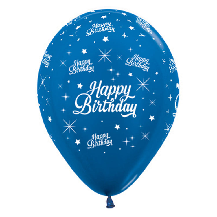 Sempertex 30cm Happy Birthday Twinkling Stars Metallic Blue Latex Balloons, 6PK Pack of 6