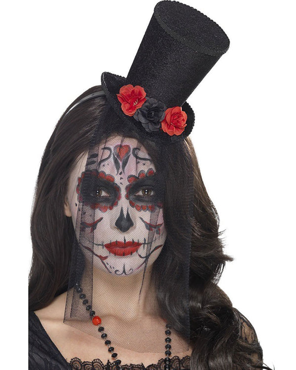 Day of the Dead Mini Top Hat with Veil