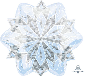 Junior Shape Holographic White & Silver Christmas Snowflake Balloon