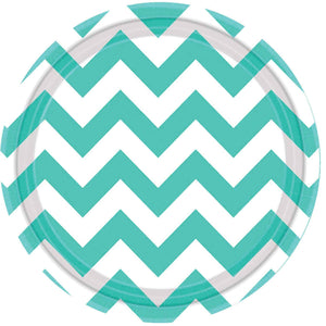 Robins Egg Blue Chevron 23cm Round Paper Plates Pack of 8