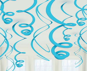 Caribbean Blue Plastic Hanging Swirl Decorations Pack of 12