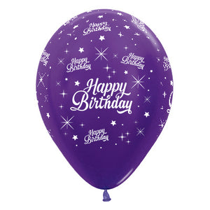 Sempertex 30cm Happy Birthday Twinkling Stars Metallic Purple Violet Latex Balloons, 6PK Pack of 6