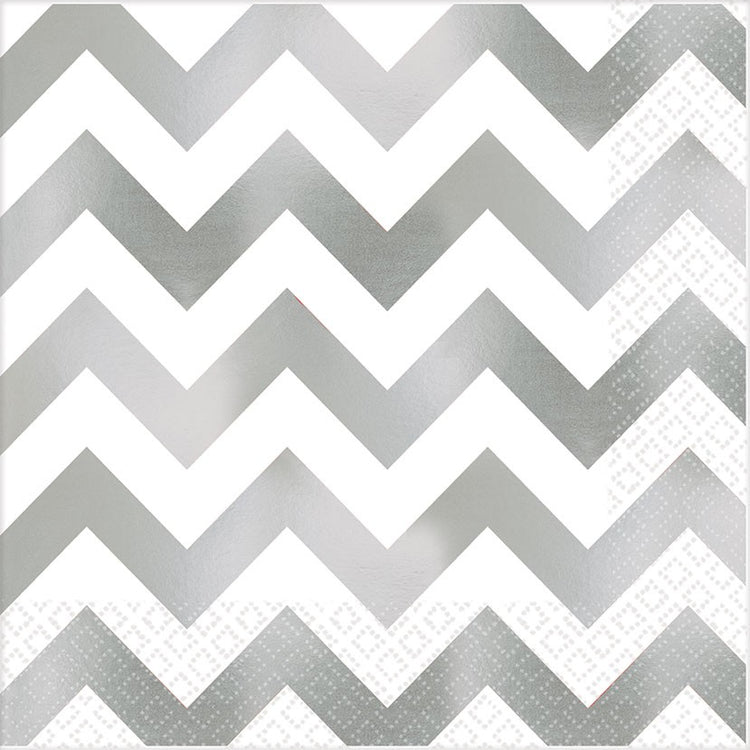Premium Chevron Silver Hot-Stamped Lunch Napkins Pack of 16
