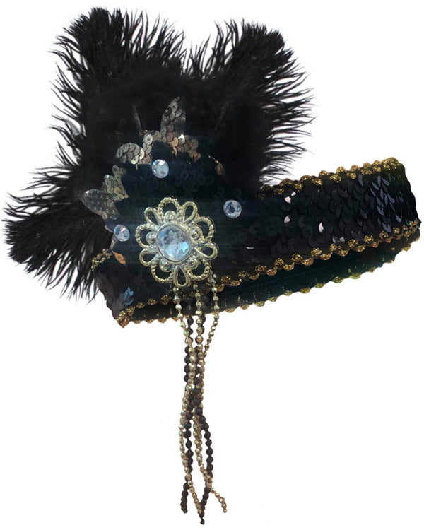 20s Deluxe Flapper Headpiece Black and Gold