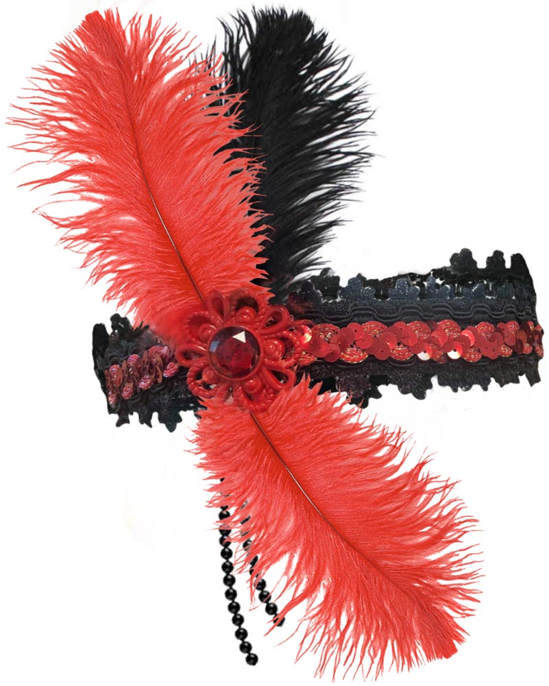 20s Flapper Headpiece Red and Black