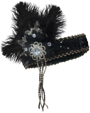 20s Deluxe Flapper Headpiece Silver and Black