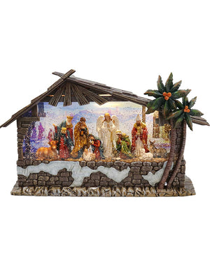 Deluxe USB Christmas LED Nativity Scene with Glitter Swirl and Music 34cm