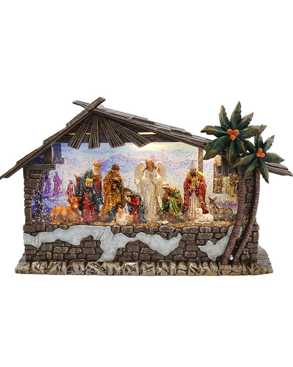 Deluxe USB Christmas LED Nativity Scene with Glitter Swirl and Music 34cm