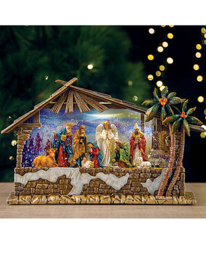 Deluxe USB Christmas LED Nativity Scene with Glitter Swirl and Music 34cm