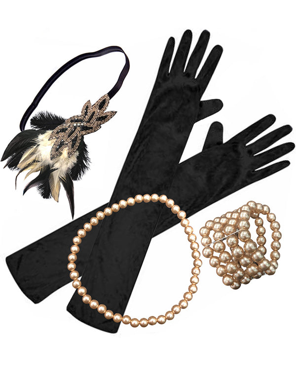 20s Deluxe Rose Gold Gatsby Kit with Gloves Necklace Bracelette and Headband