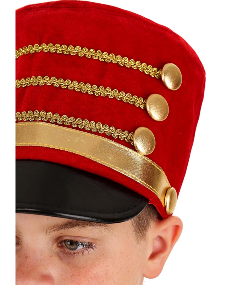 Red and black toy soldier hat with gold trims