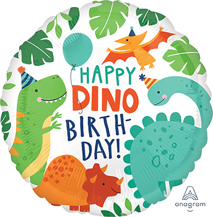 45cm Standard HX Happy Dino Birthday Dino-Mite Party Balloon