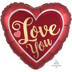 Valentines Day Love You Satin Sangria and Gold 71cm Jumbo Foil Balloon