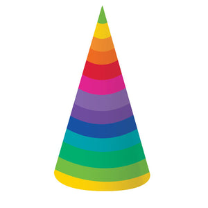 Rainbow 18cm Cone Shaped Hats Pack of 8
