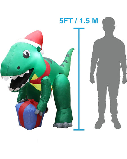 Dinosaur with Hat Christmas Lawn Inflatable 1.5m