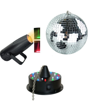 70s Disco CR Lite 20cm Mirror Ball Motor and Pinspot LED Set