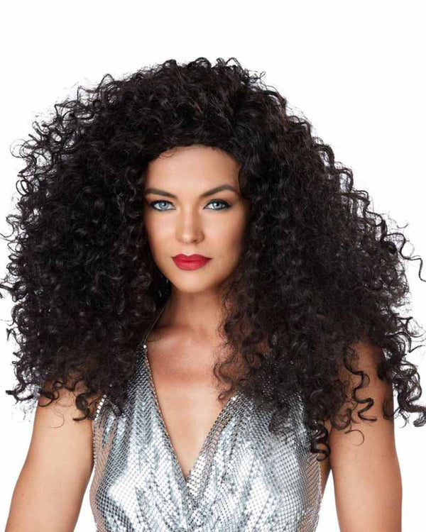 70s Disco Diva Crimped Black Wig
