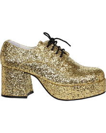 70s Disco Gold Glitter Platform Deluxe Mens Shoes