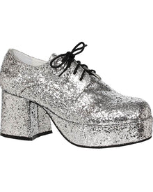 70s Disco Silver Glitter Platform Deluxe Mens Shoes